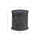 Dark Grey Hand Carved Details Tarton Round Side Table