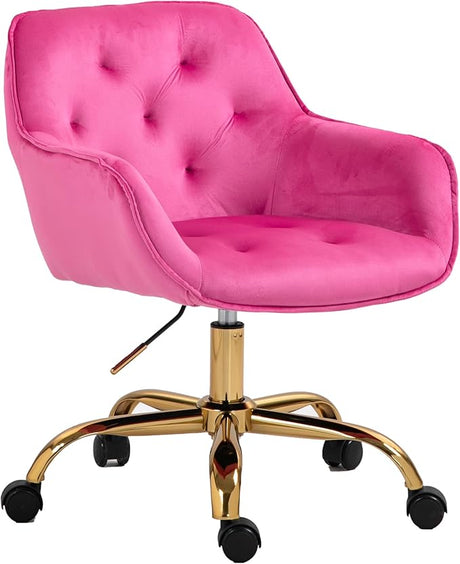 Comfy Home Office Task Chair with Wheels, Cute Modern Upholstered Velvet Back