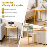 Gold Side Table, Round End Table with Sintered Stone Top and Metal Frame