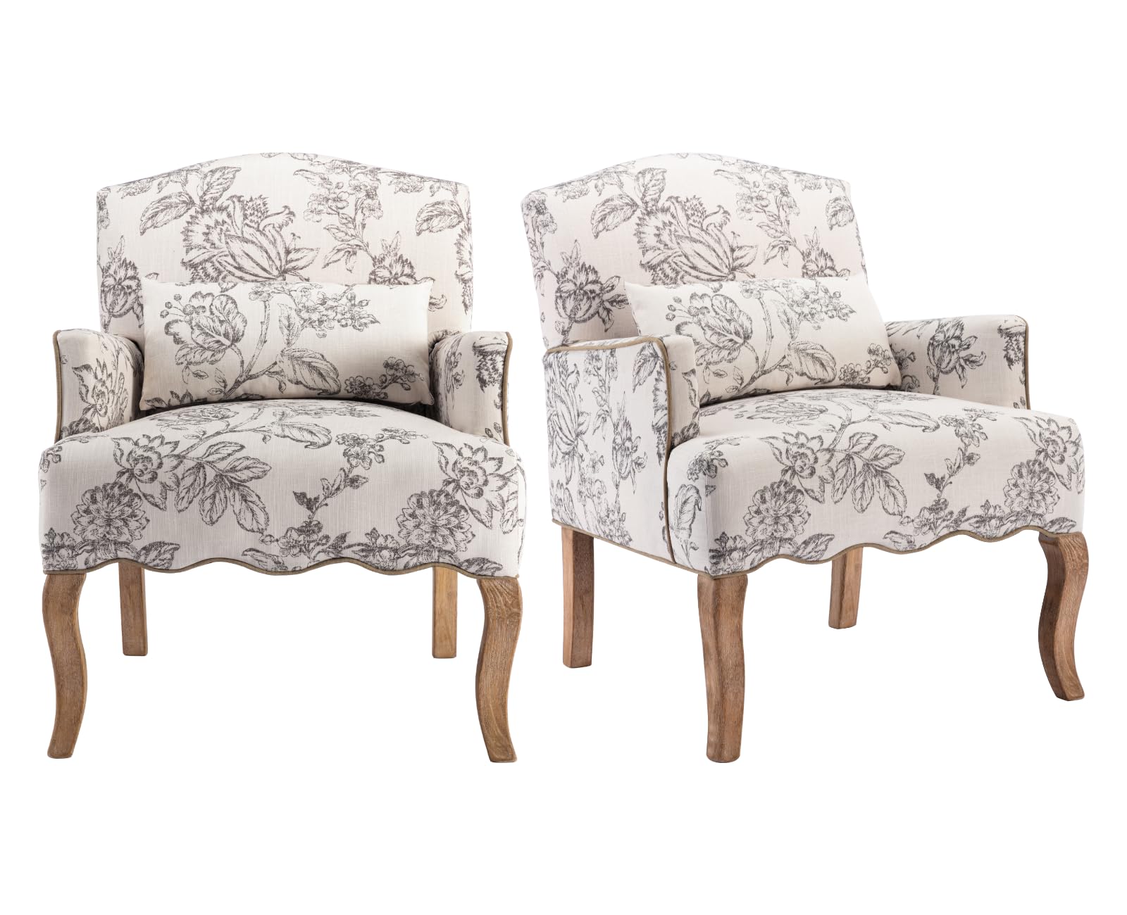 Mid Century Accent Chairs Modern Floral Armchair Upholstered Reading Chair Linen