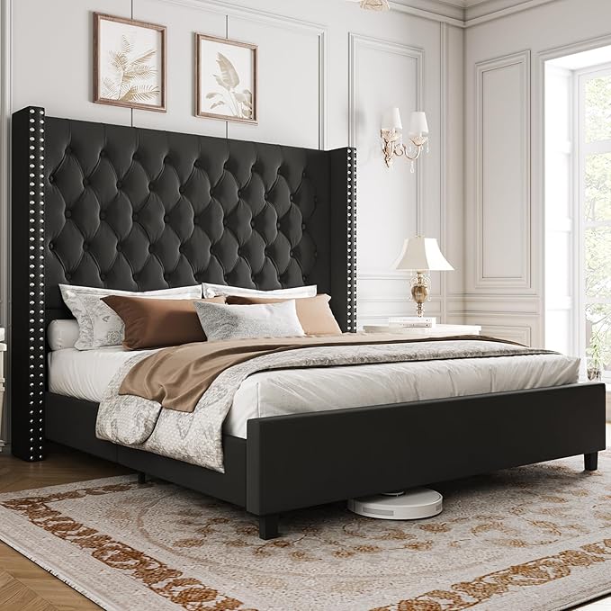 King Platform Bed Frame 61.4" Handmade Headboard