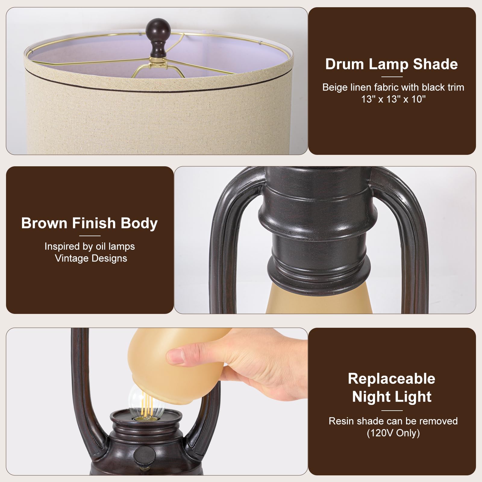 26" Vintage Lantern Table Lamps Set of 2 with USB Charging Ports