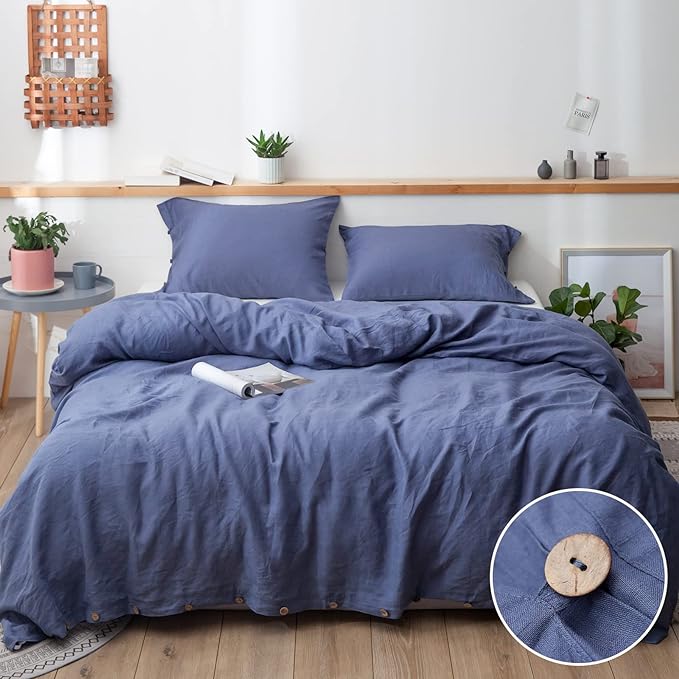 100% Linen Duvet Cover Set, 3 Pieces Belgian Flax Breathable Bedding, 1 Comforter