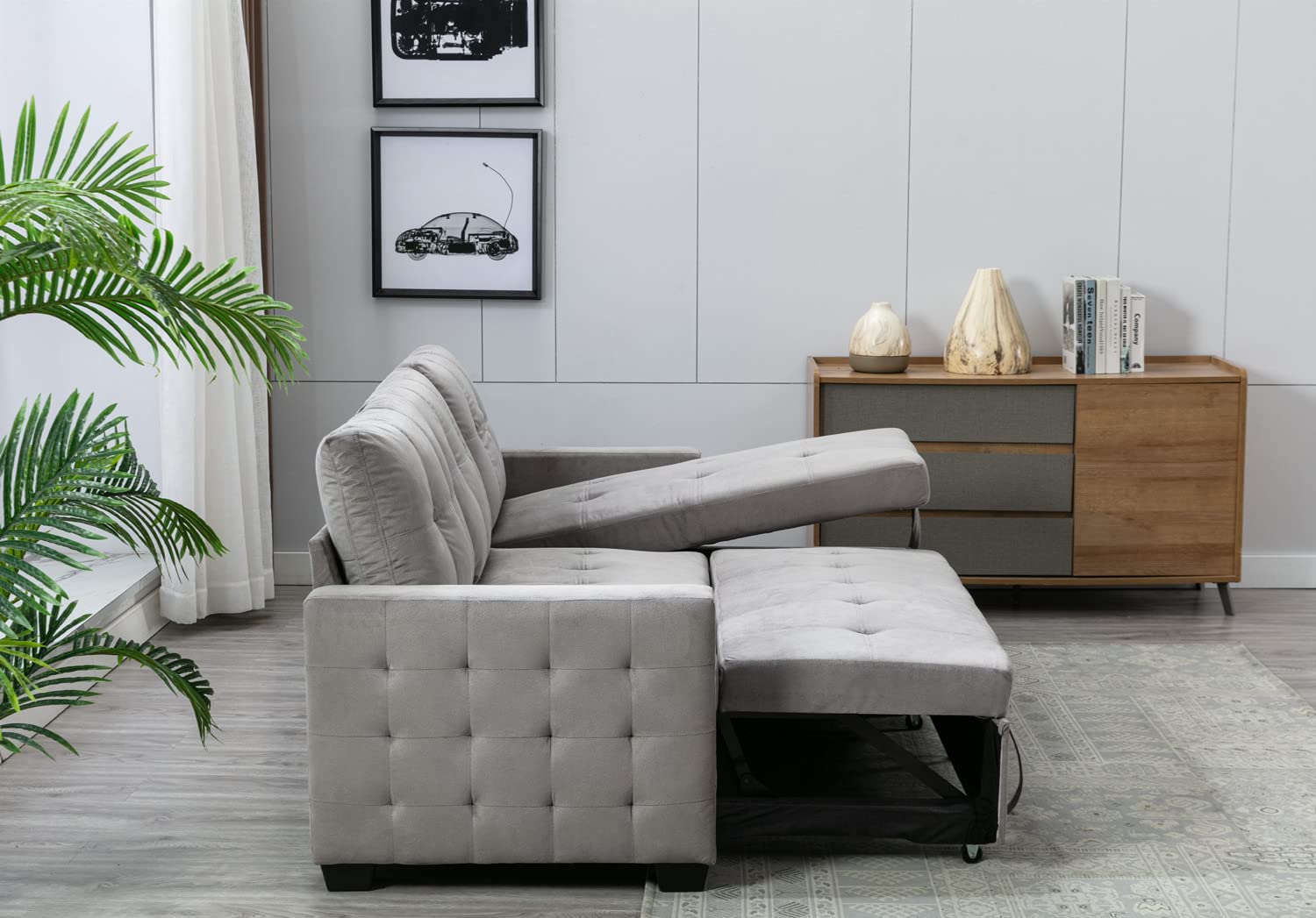 76.8'' Pull Out Sleeper Reversible Sectional Storage Sofa Bed, Convertible Velvet Corner Sofa Bed and Reversible