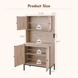 63" Kitchen Buffet with Hutch, Pantry Storage Cabinet with Handmade Natural Rattan