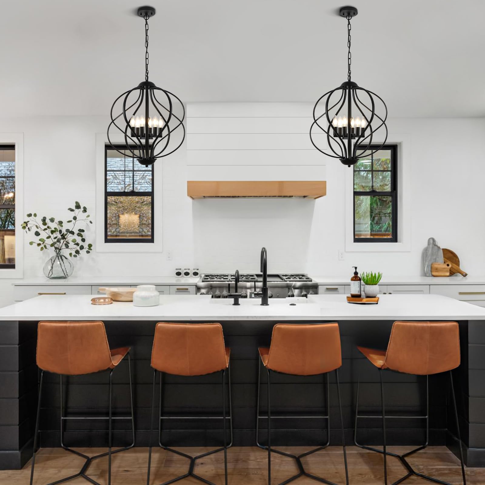 6-Light Black Chandelier, 18.9'' Modern Hanging Pendant Lights Kitchen Island