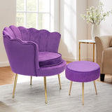 Modern Scalloped Back Accent Velvet Upholstered Armchair with Golden Legs and Soft