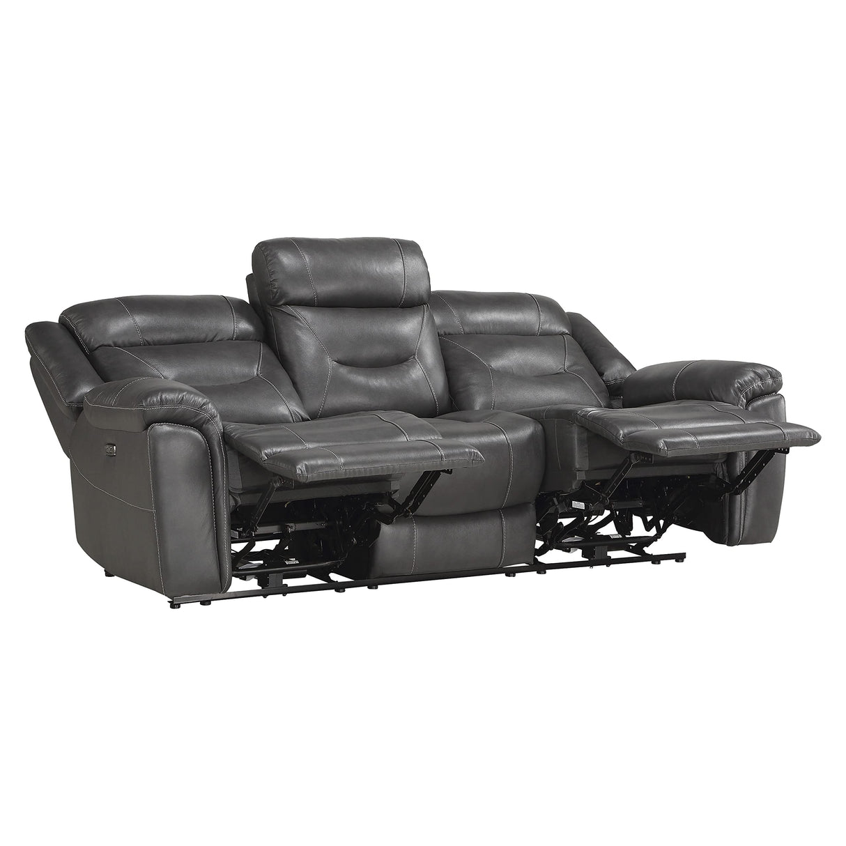 Top Grain Leather Power Double Reclining Sofa, Dark Gray