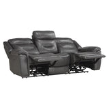 Top Grain Leather Power Double Reclining Sofa, Dark Gray