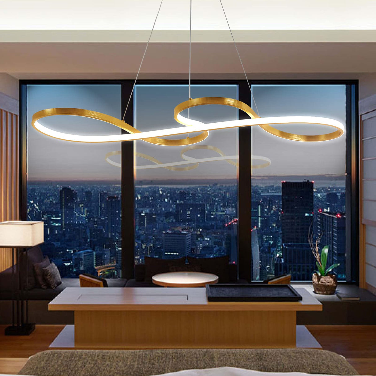 Gold Led Chandelier Modern Gold Chandelier for Dining Room Light Fixture,L39.3" Modern