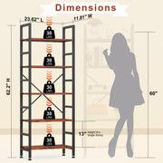 Simple Deluxe Book Shelf, 5 Tier Bookcase, Tall Bookshelf Display Storage Shelf for Books, Movies, Cd, Industrial Corner Book Case Modern Organizer for Bedroom Kitchen Office Living Room Rust Brown
