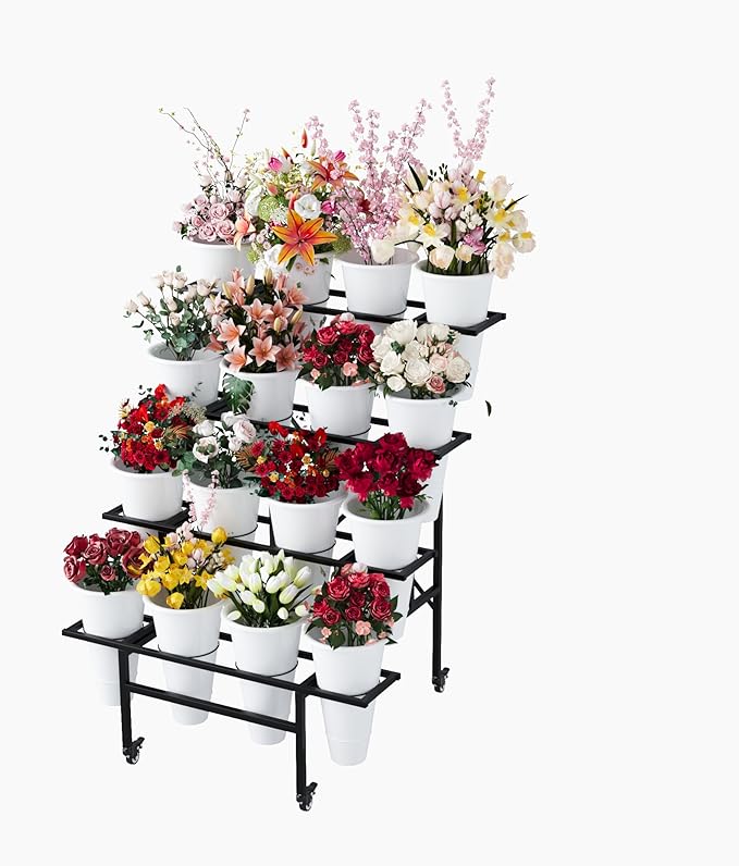 Moving Plant Stand with Wheels Heavy Duty Garden Cart Display Flower Shelf