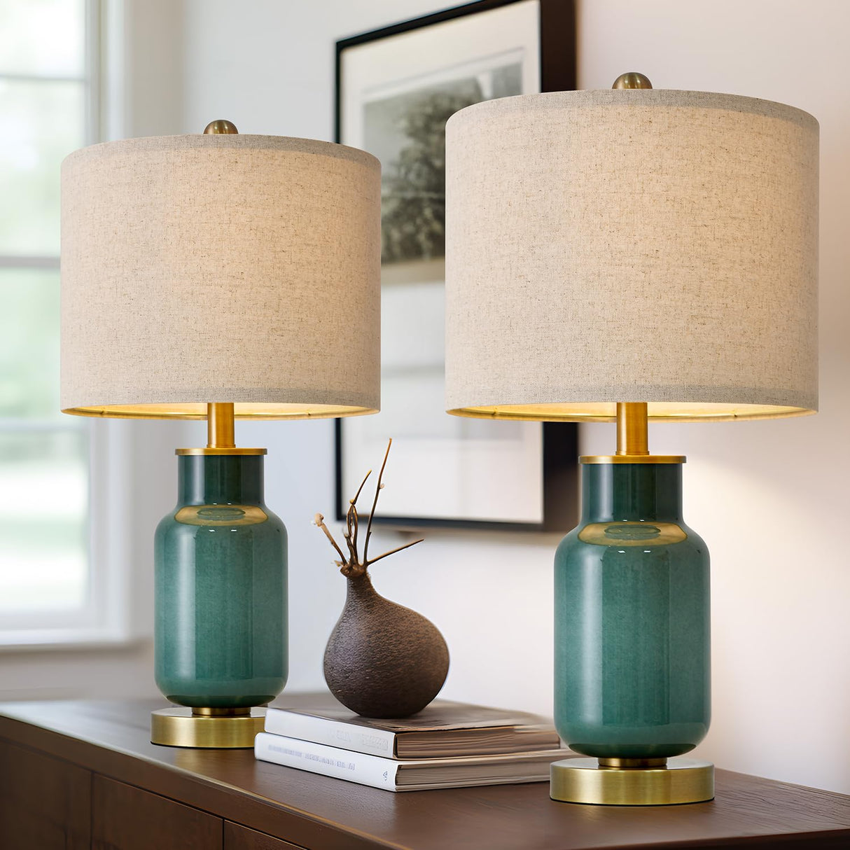21.25" Table Lamp Set of 2 Modern Lamp for Living Room Glass Nightstand Lamp