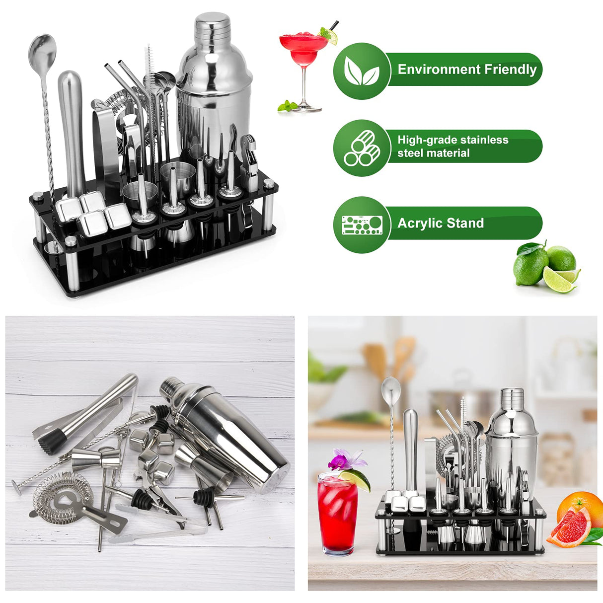 Cocktail Shaker Set, 23-Piece Stainless Steel Bartender Kit with Acrylic Stand