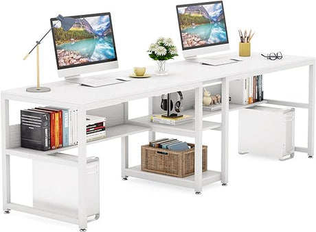 Two Person Desk with Bookshelf