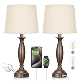 Beige Brown Lamps for Bedrooms Set of 2 - Touch Control Bedside Lamp with USB C+A,