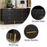 Chest of Drawers 6 Drawer Dresser, Drawer Chest 6 Drawer Cabinet with Gold Metal Legs