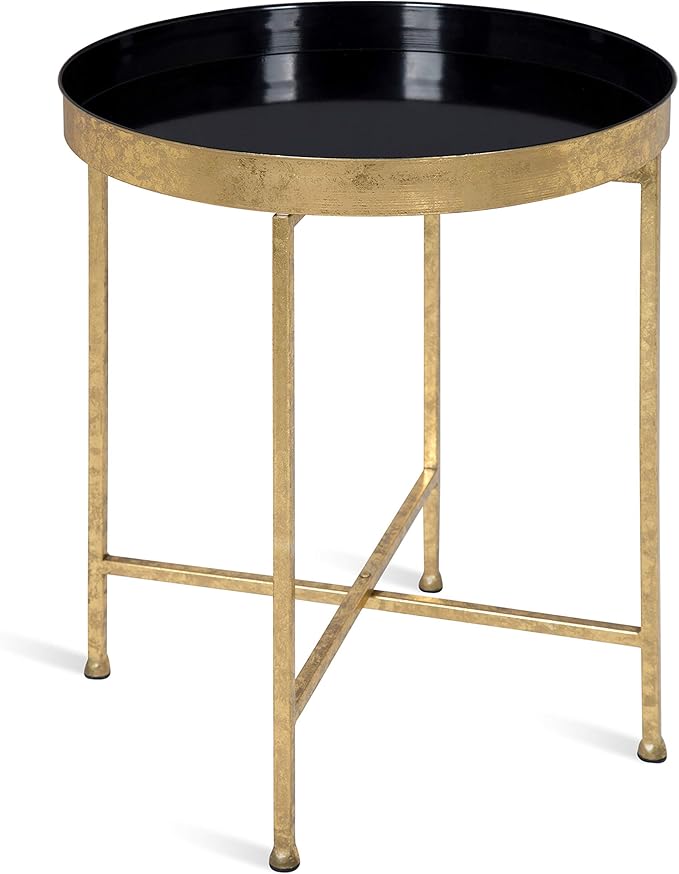 Celia Metal Foldable Round Accent Table, 18.25" x 18.25" x 22", Navy Surface