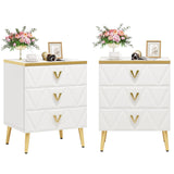 3-Drawer Nightstand Set of 2, Luxury Bedside Table End Table with Storage