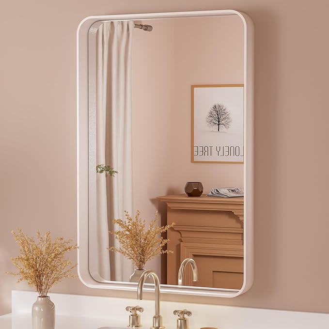 24 x 36 Inch Vanity Mirror, Silver Trimmed Wall Mounted Mirrors,