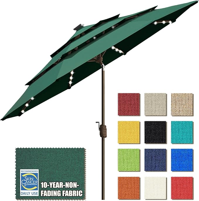 USA Solar 9ft 3 Tiers Market Umbrella with 80 LED Lights Patio Umbrellas Outdoor Table