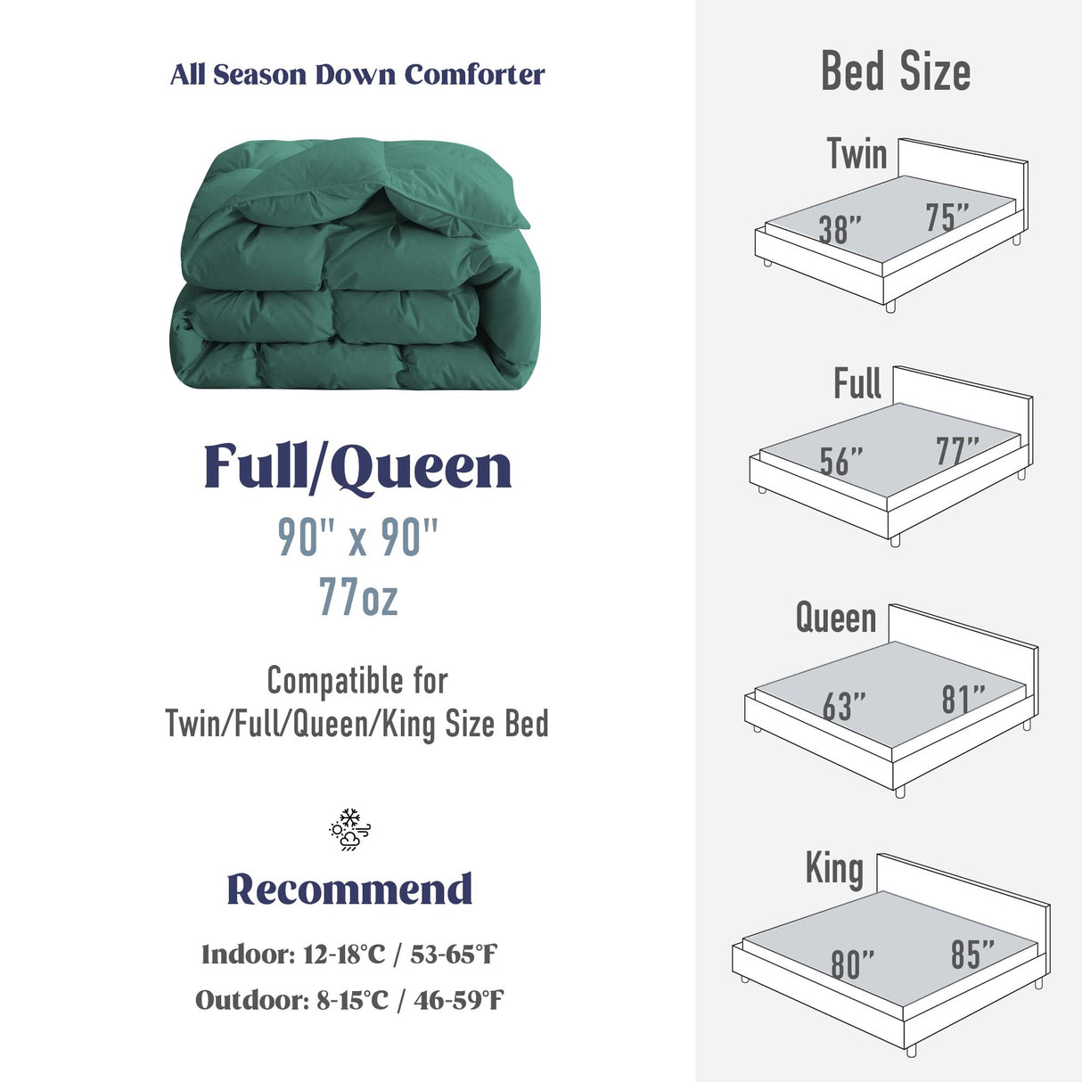 Goose Feather Comforter Full Size, Pinch Pleat All Season Medium Warmth Duvet Insert,