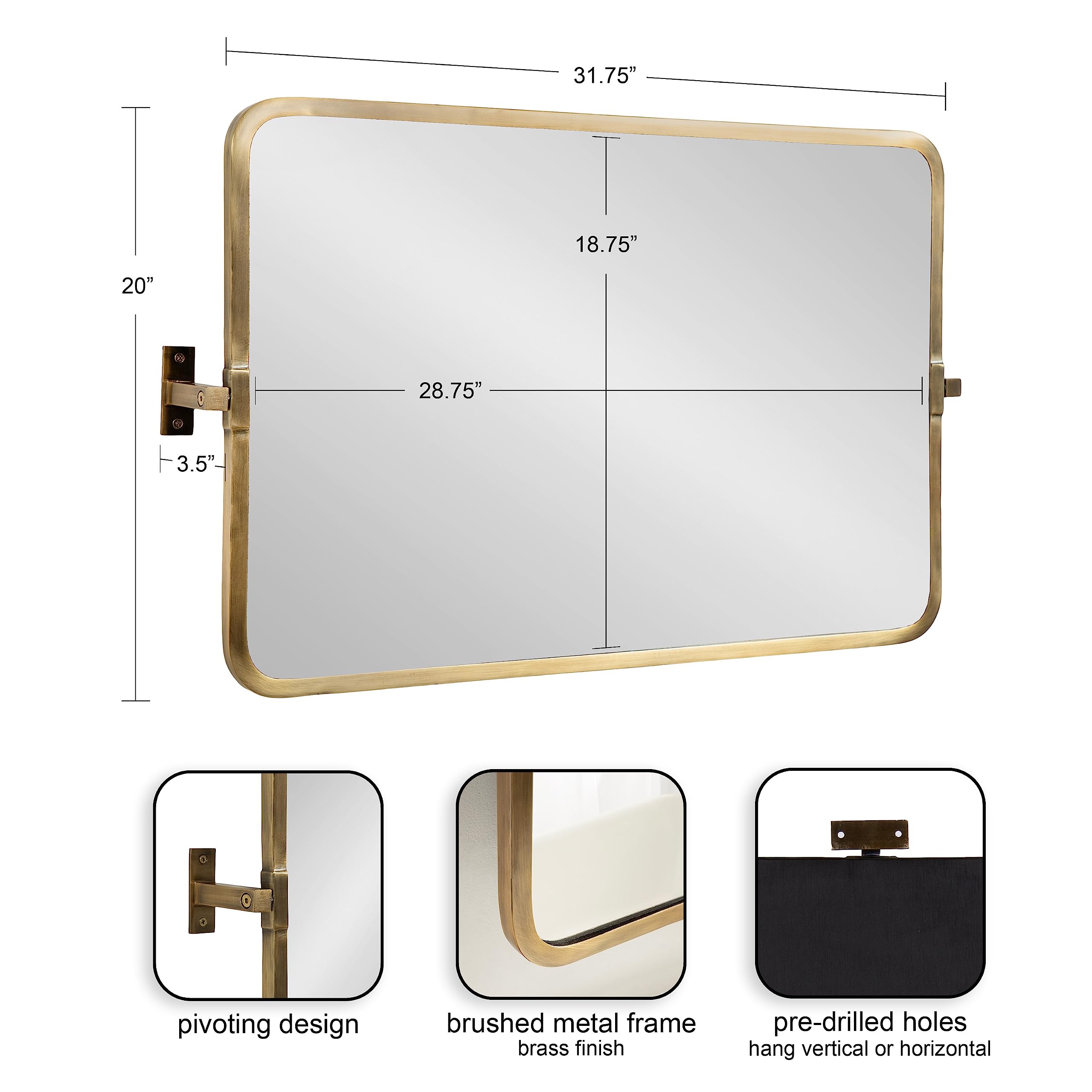 Elijah Modern Rectangular Pivot Wall Mirror, 38 x 24, Black, Decorative Adjustable Mirror