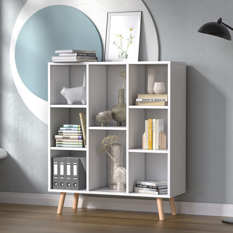 White Small Bookshelf, Wood 8 Cube Storage Organizer Book Shelves