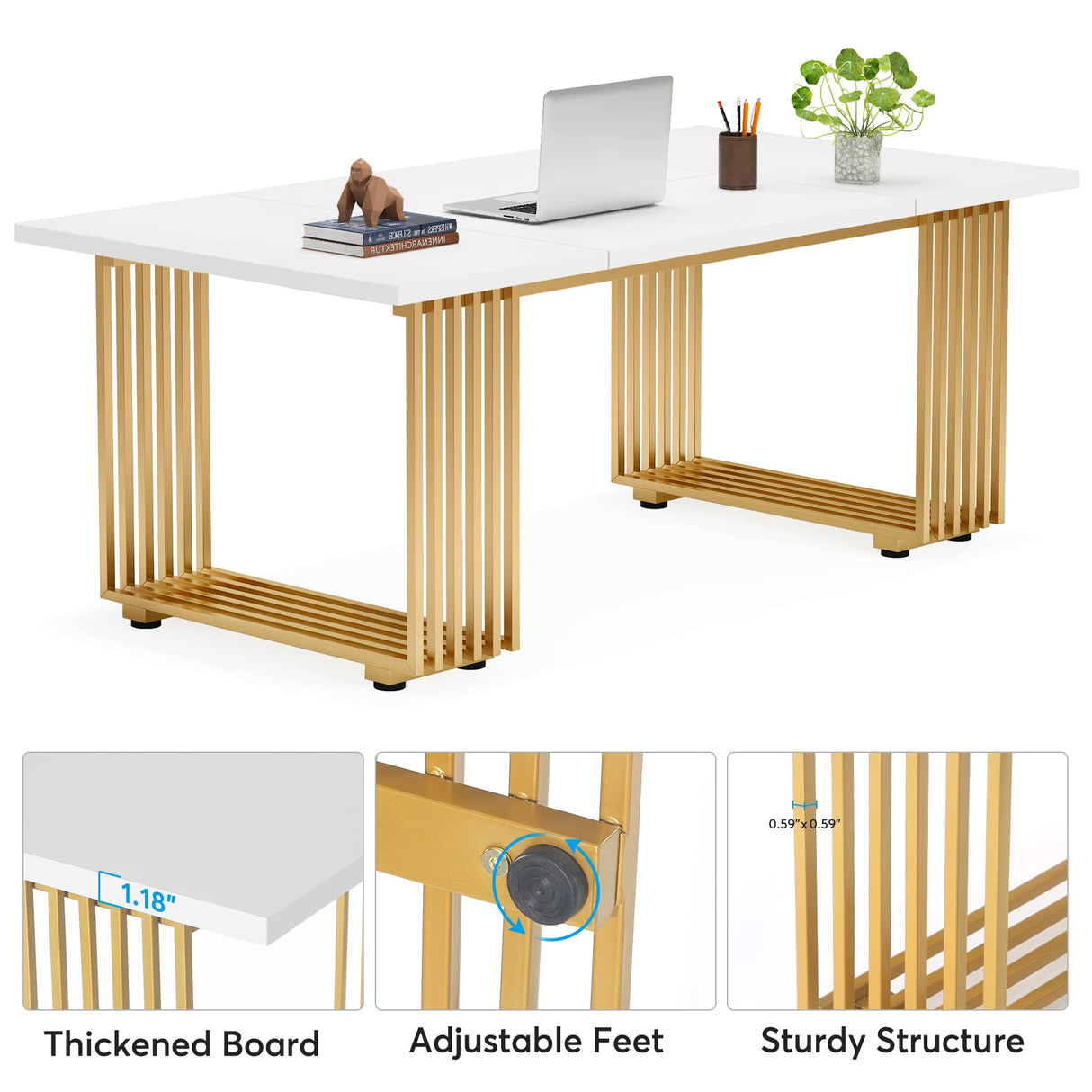 70.9" Modern Office Desk, Wooden Computer Desk, White Executive Desk