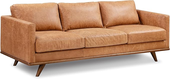 Canale 86" Sofa in Full-Grain Pure-Aniline Italian Leather in Cognac Tan