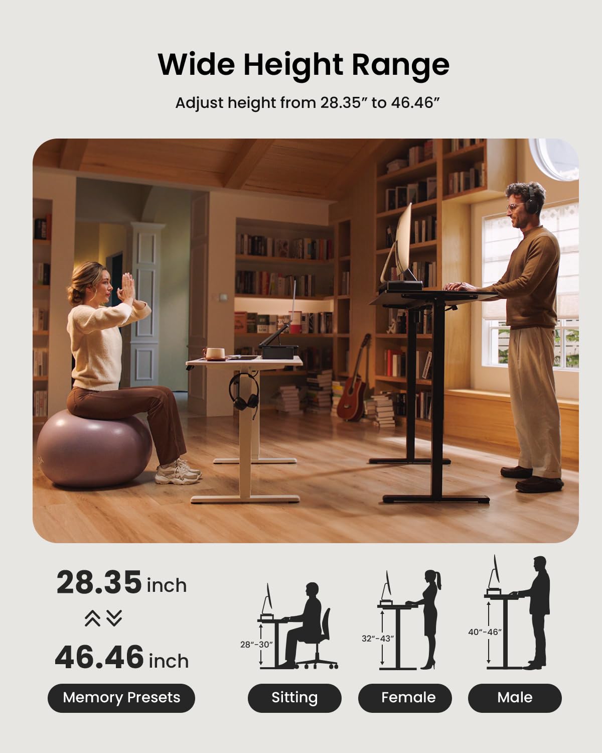 Standing Desk with Dual Monitor Stand Riser, 48 x 24 Inches Height Adjustable Desk