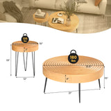 Farmhouse Round Coffee Table Set of 2, Rustic Sofa Side Tea Tables w/Wood Finish