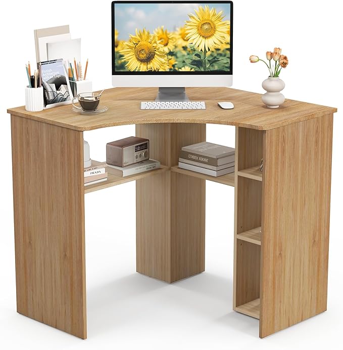 Corner Desk with Storage, 34" W x 30.5" H Small Computer Desk with Adjustable Shelves