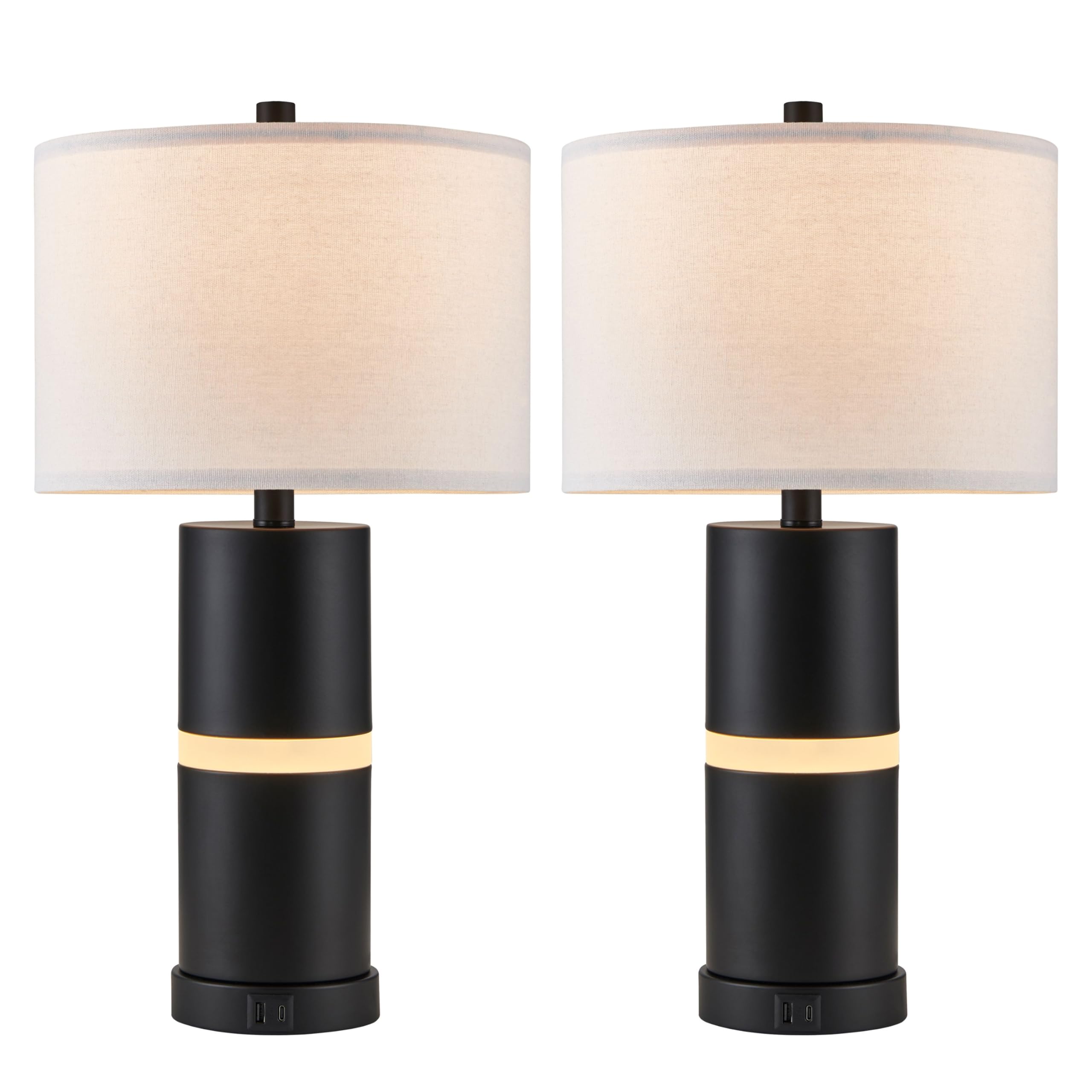 23.25" Black USB Table Lamp Set with Built-in Night Light (Set of 2)