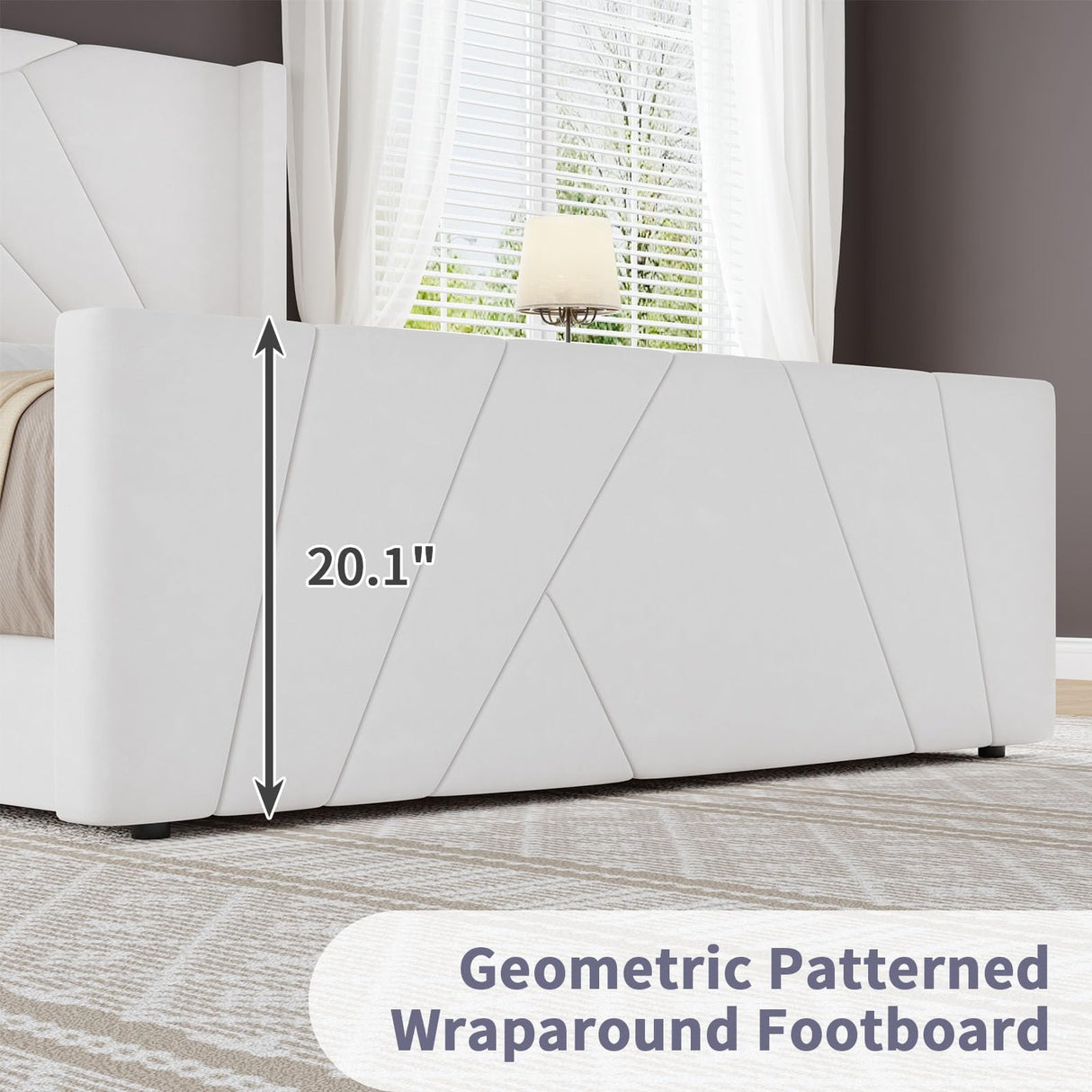 Queen Velvet Platform Bed with Geometric Tufted Headboard