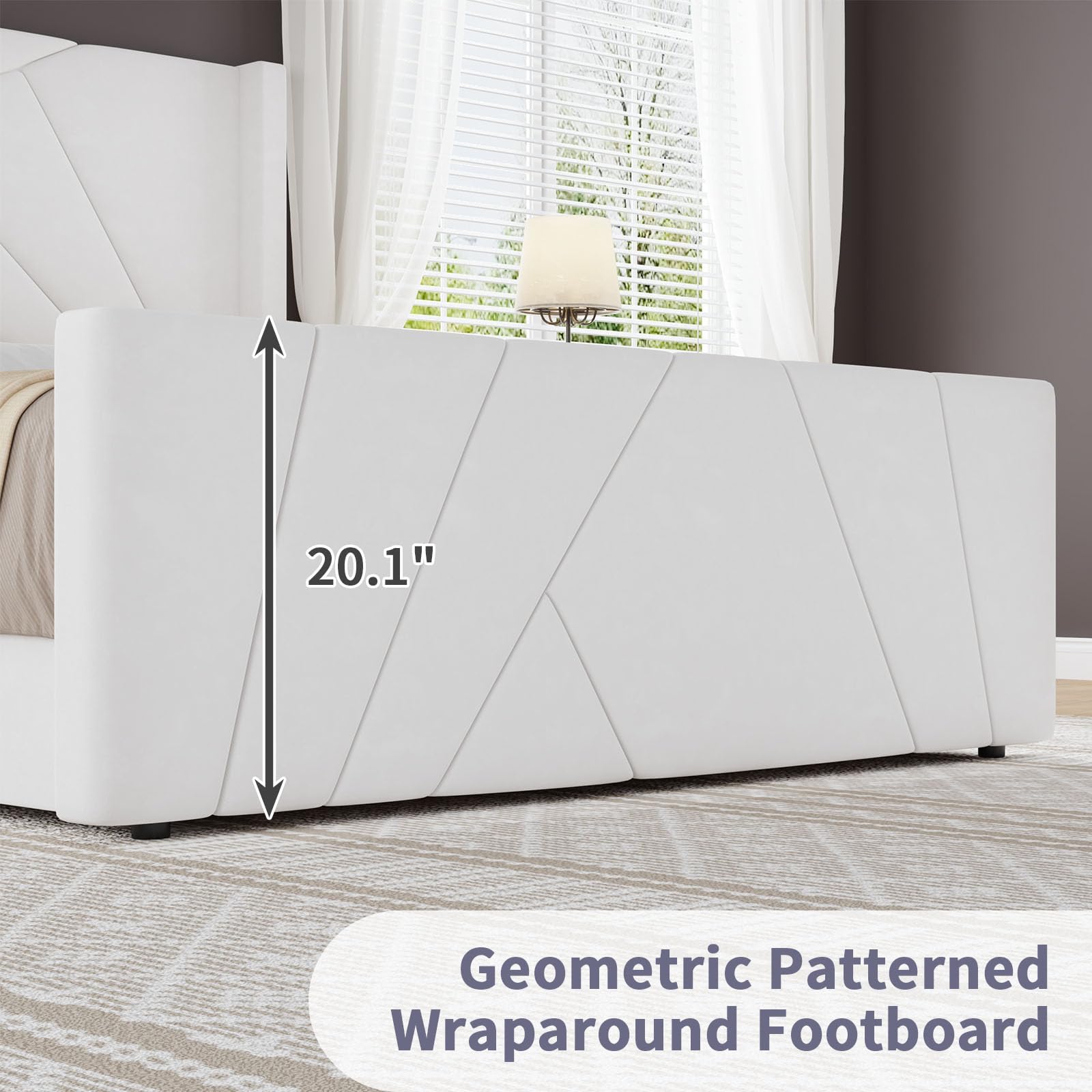 Queen Velvet Platform Bed with Geometric Tufted Headboard