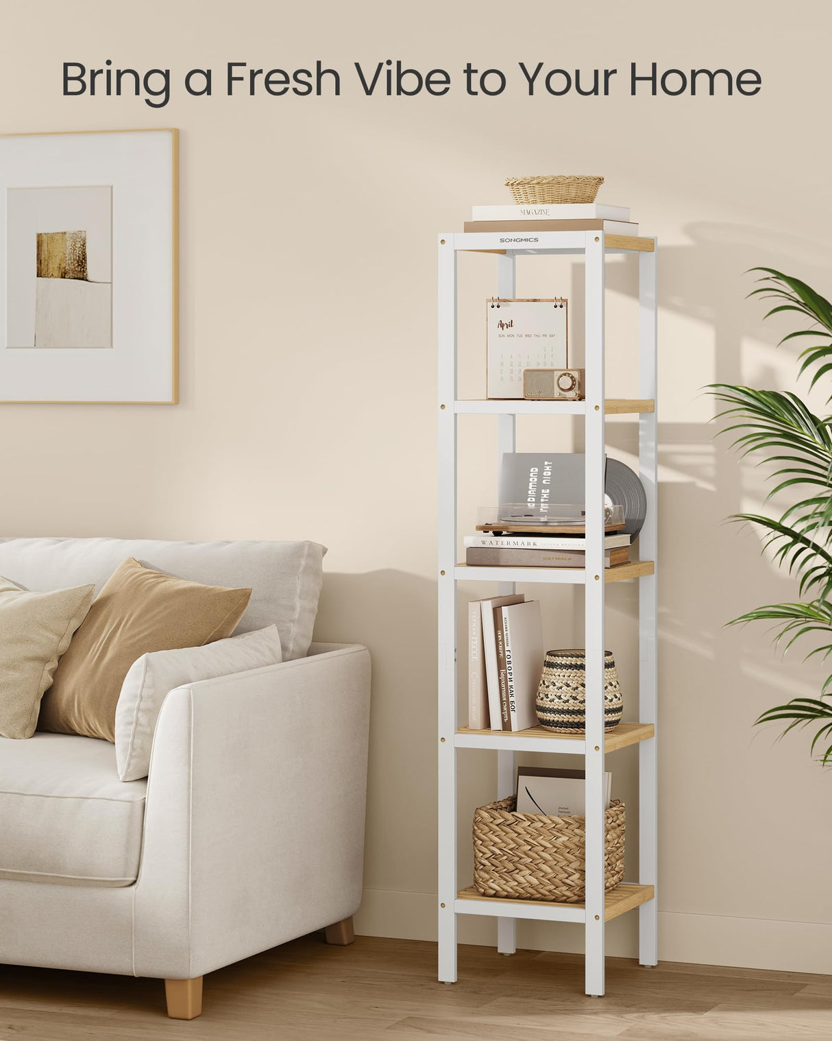 5-Tier Bamboo Bathroom Shelf, Narrow Shelving Unit, Multifunctional Storage