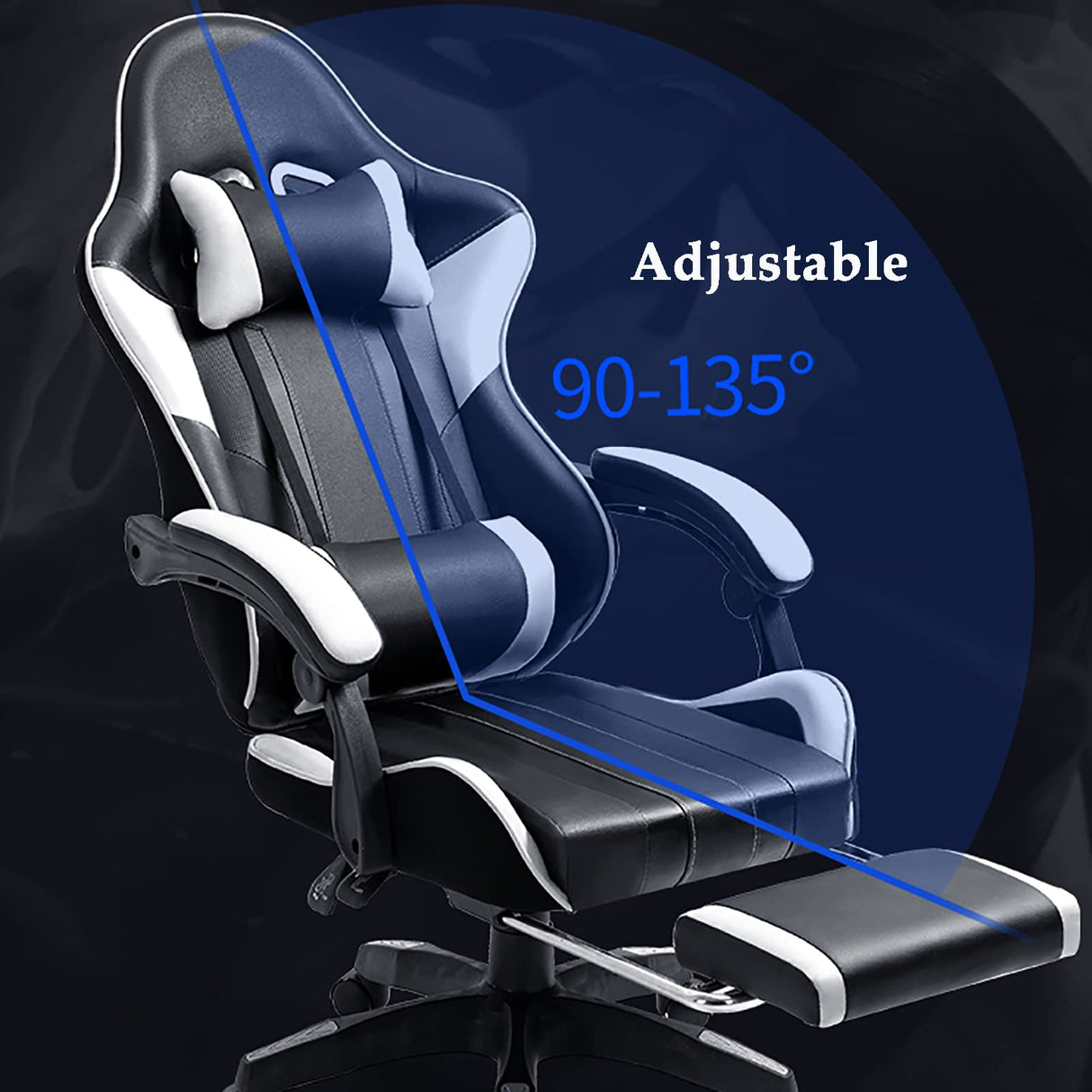 Gaming Chair with Footrest Massage Lumbar PillowAdjustableHeight