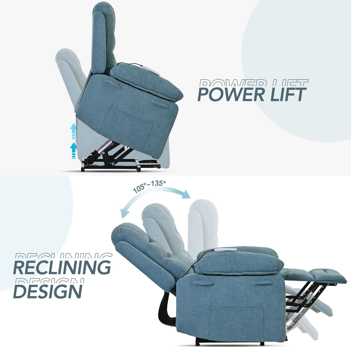 QKr Lift Chair with Massage and Heat for Elderly, Electric Lift Recliners Chairs with Remote Control, USB Port Retractable Armrest, Side Pockets for Living Room Bedroom