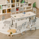 48 Inch Table and 4 Chairs Set, Kid Table and Chairs Set, Toddler Table and Chair Set, Height Adjustable, Multi-Activity Table, Graffiti Desktop, Classroom, Daycare, Home, Beige