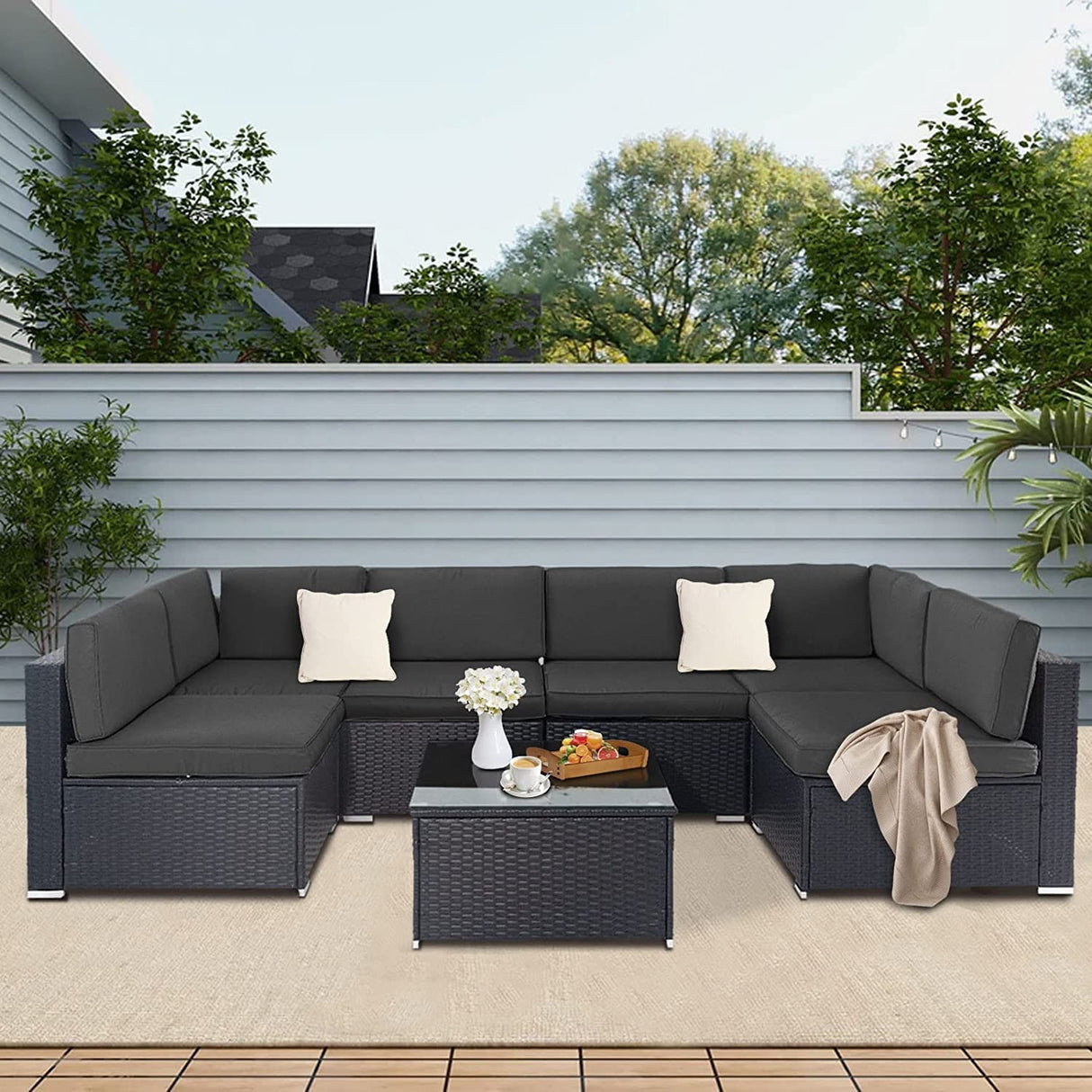 Outdoor Patio Furniture Set All-Weather Sectional Sofa Outside Couch