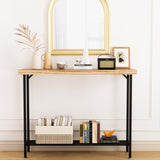 Industrial Solid Wood Console Table, 2 Tier Entryway Table with Storage Shelves
