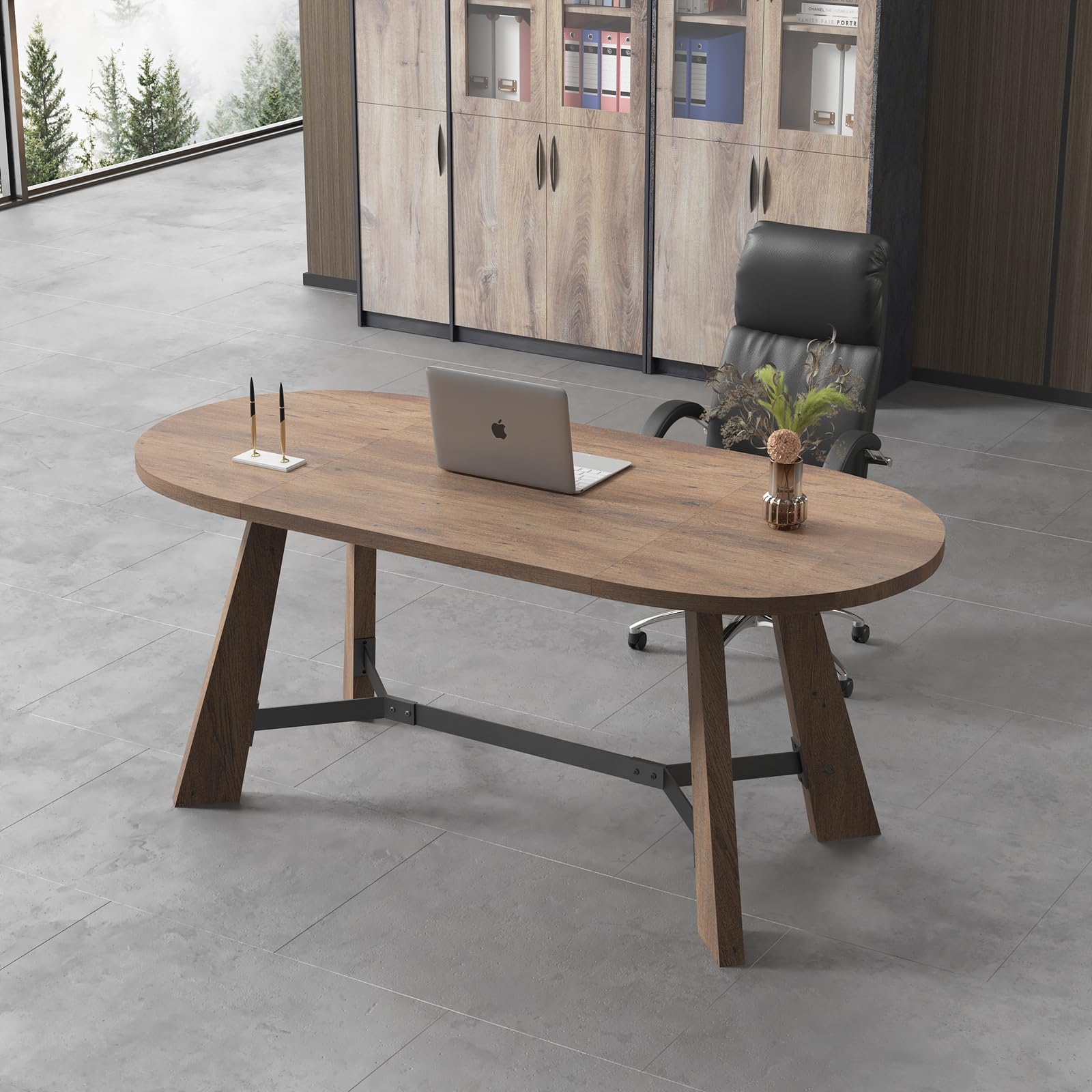 Rustic Oval Dining Table 70.86" - Farmhouse Wood Kitchen Table Seats 6-8