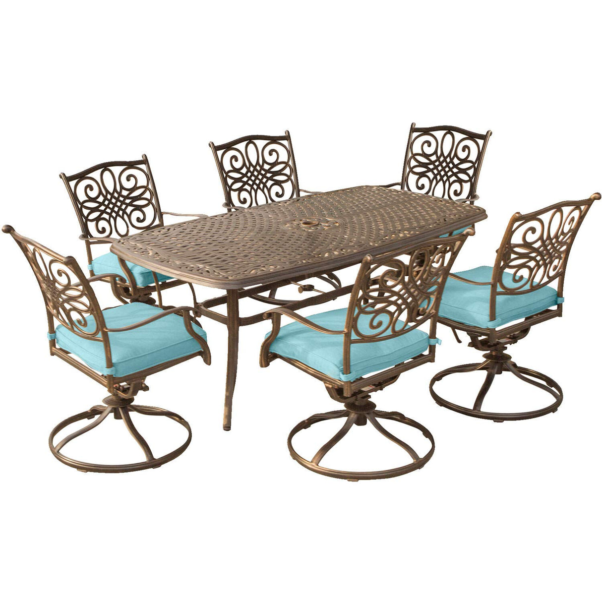 Traditions 7-Piece Outdoor Dining Set for 6 with Blue Cushions