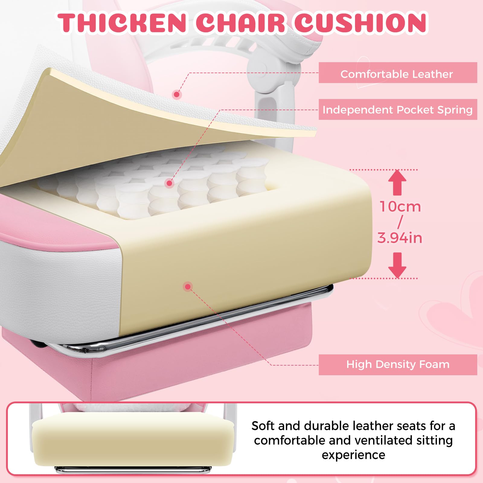 Pink Gaming Chair with Cat Ears and Footrest