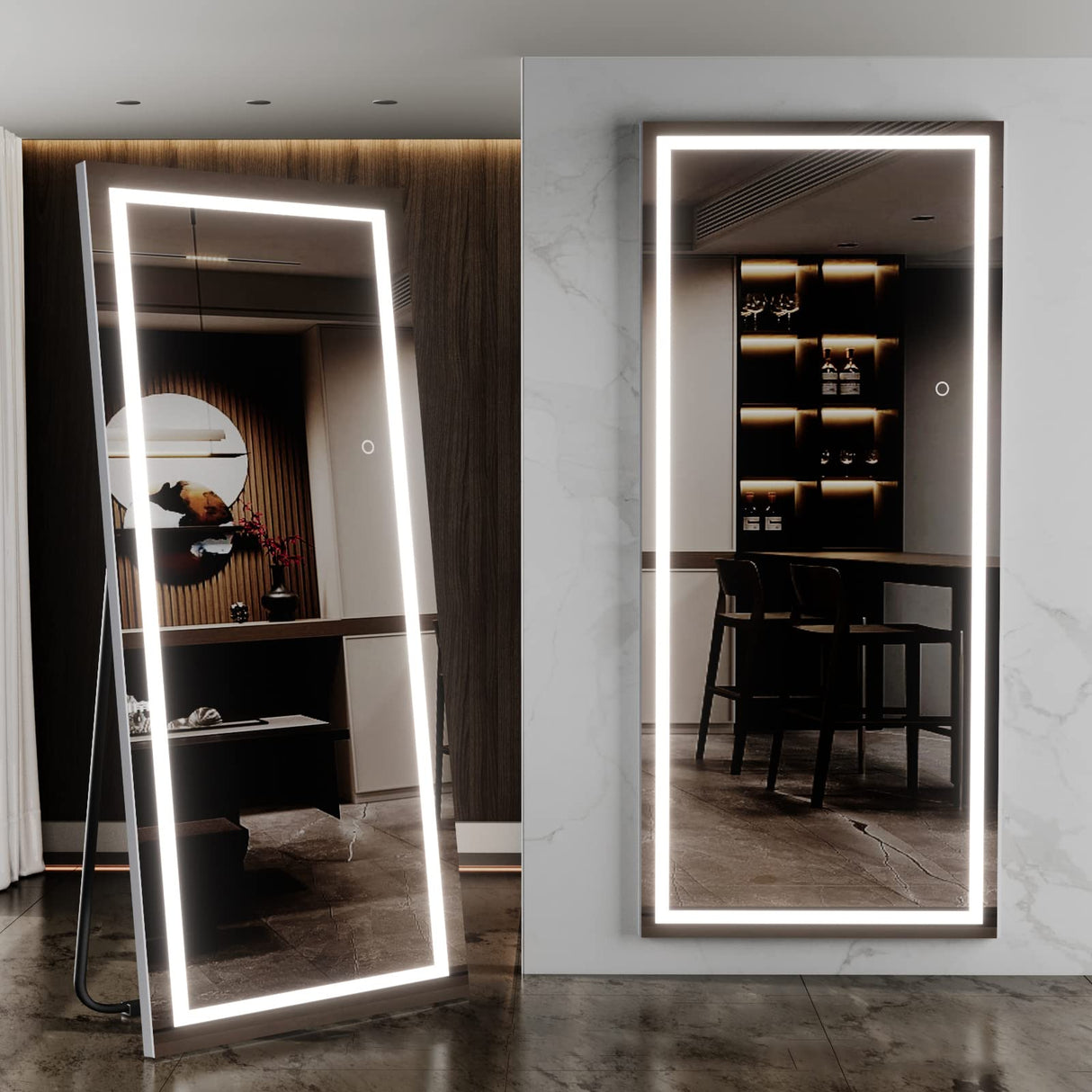 65"x 22" Full Length Mirror with Lights, LED Full Length Mirror, Lighted Full Body Length Light up Mirror Touch, Free Standing Mirror, Wall Mounted/Leaning Mirror