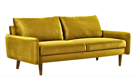 Furniture Kent Modern Velvet Sofa, Comfortable 3 Seater Couch for Living Rooms and Small Spaces, Ideal Studio Apartment Furniture with Sleek Design, Golden Yellow