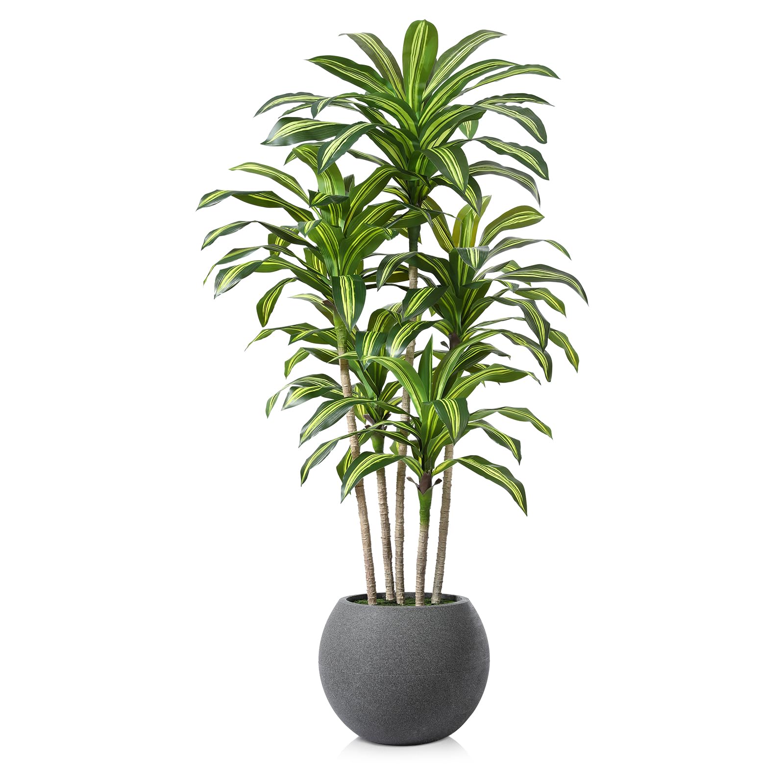 Artificial Dracaena Tree,7FT Tall Fake Tree in 20" Grey Round Pot with Lifelike Moss
