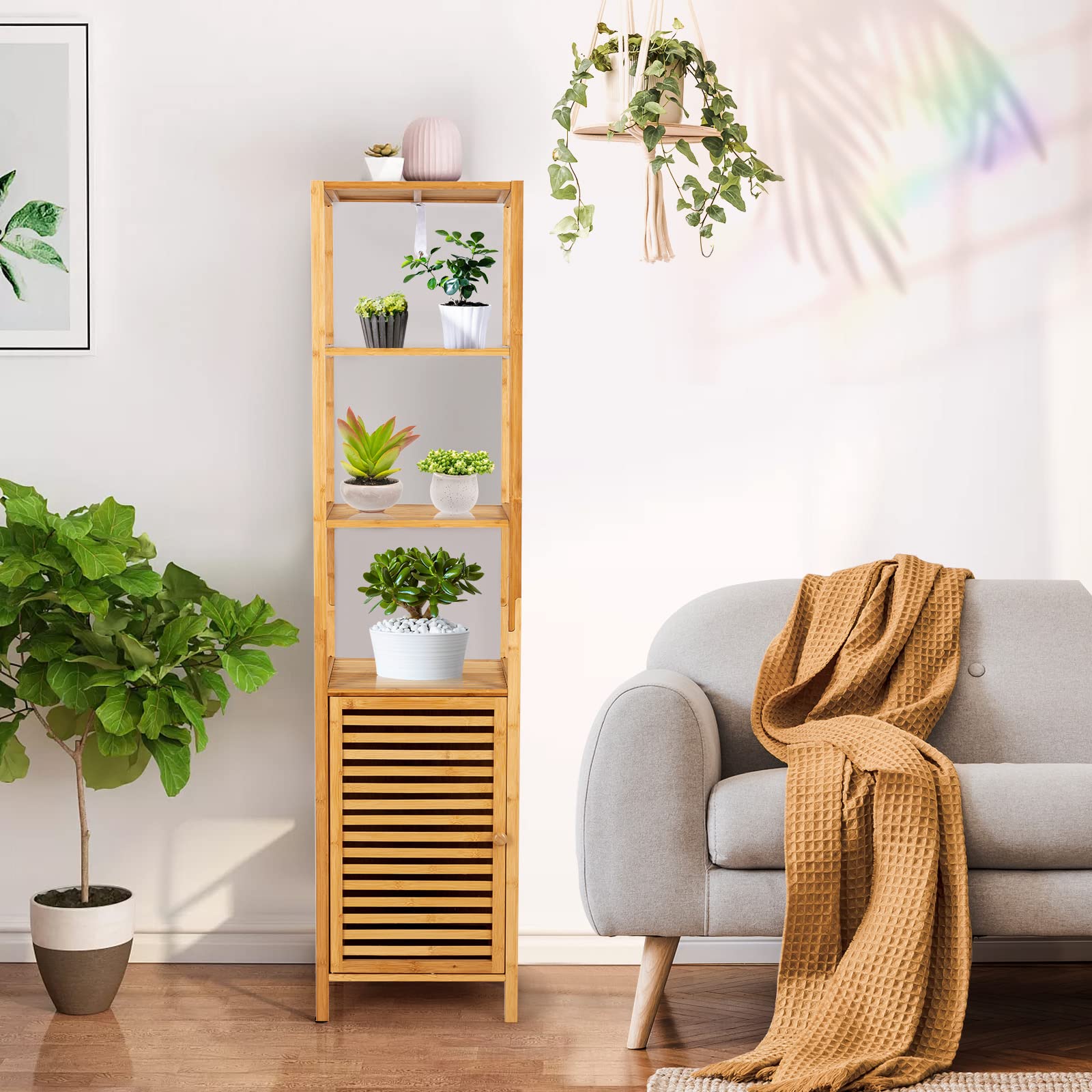 Bathroom Cabinet, 65 Inch Tall Slim Bathroom Storage Cabinet