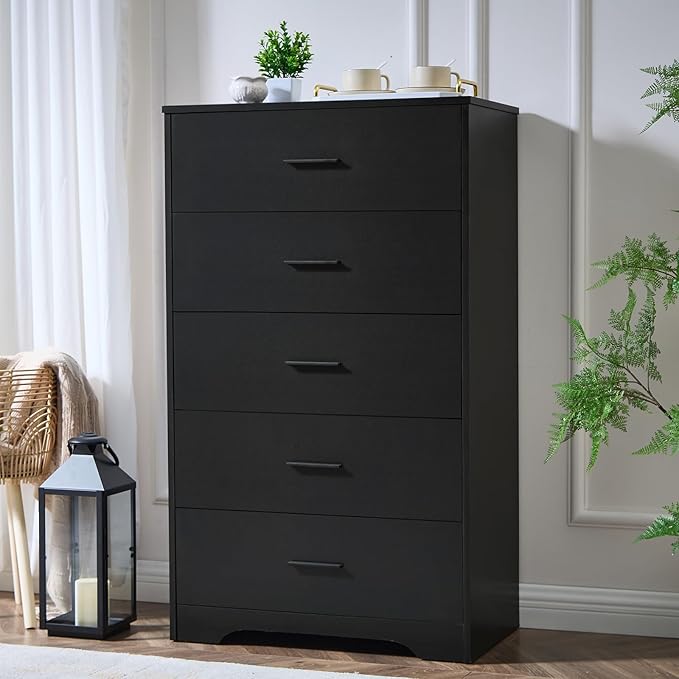 Black Dresser for Bedroom Wooden, 8 Drawer Dressers & Chests of Drawers, Modern Wood Tall Dresser, 48 Inches Wide Chest of Drawers for Bedroom, Hallway, Living Room